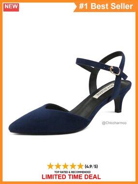 Pointed Toe Kitten Heel Pumps with Faux Suede Ankle Strap